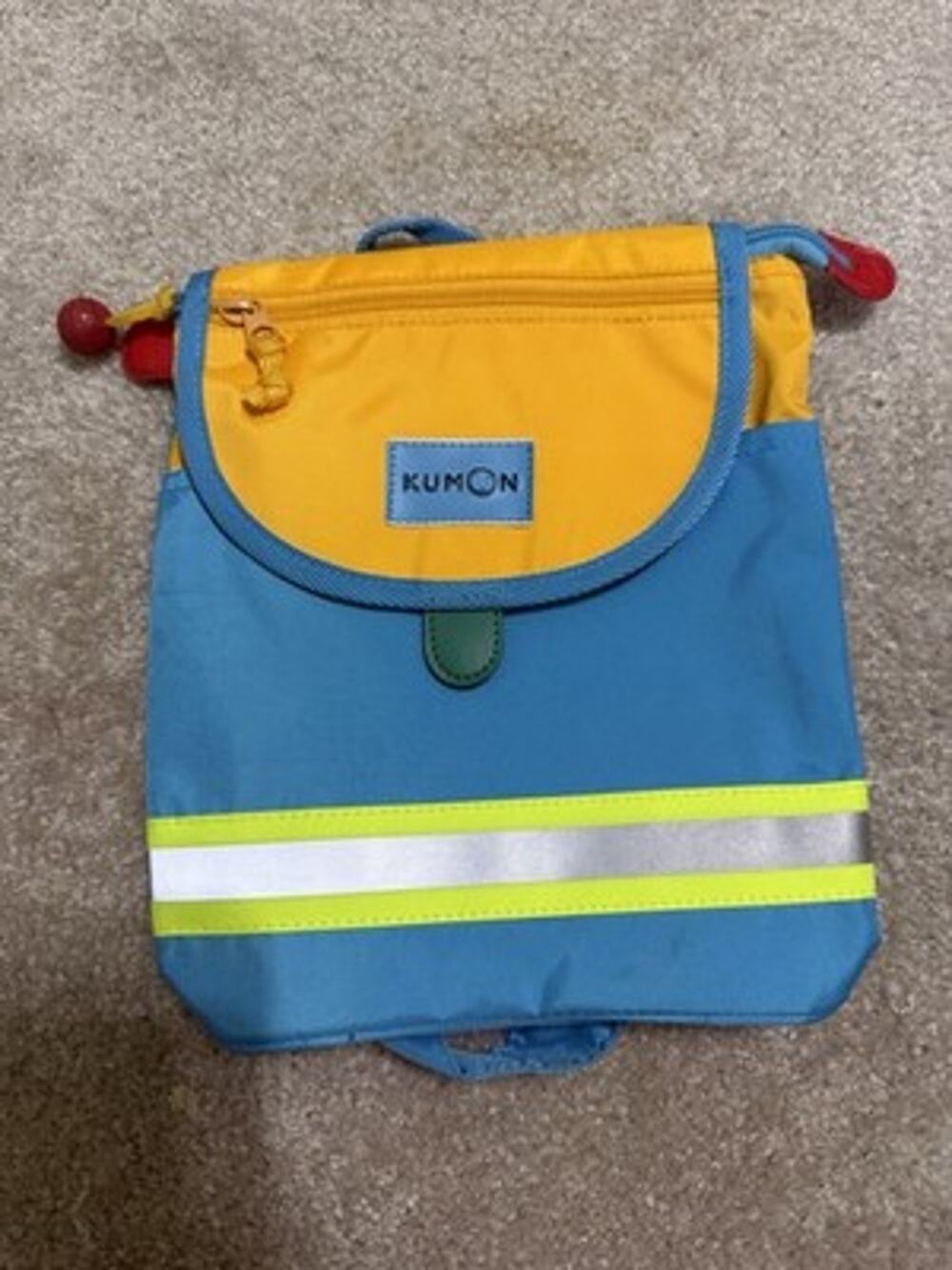 Kumon Kids Backpack School Bag Yellow Blue Reflective Straps Japanese Name Tag